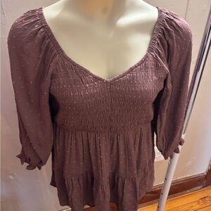 Torrid Purple Puff Sleeve Blouse with Smocked Design. NWT.